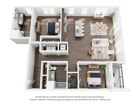 Floor plan for 2 beds, 2 baths, 1539 sqft